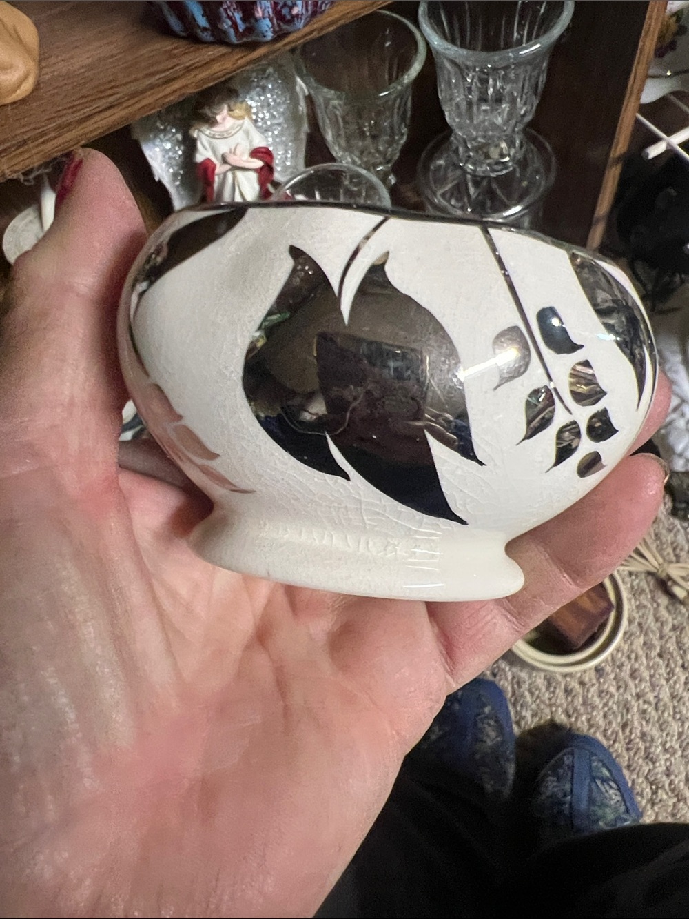 White and Silver Decorative Ceramic Bowl - Home Art Accent